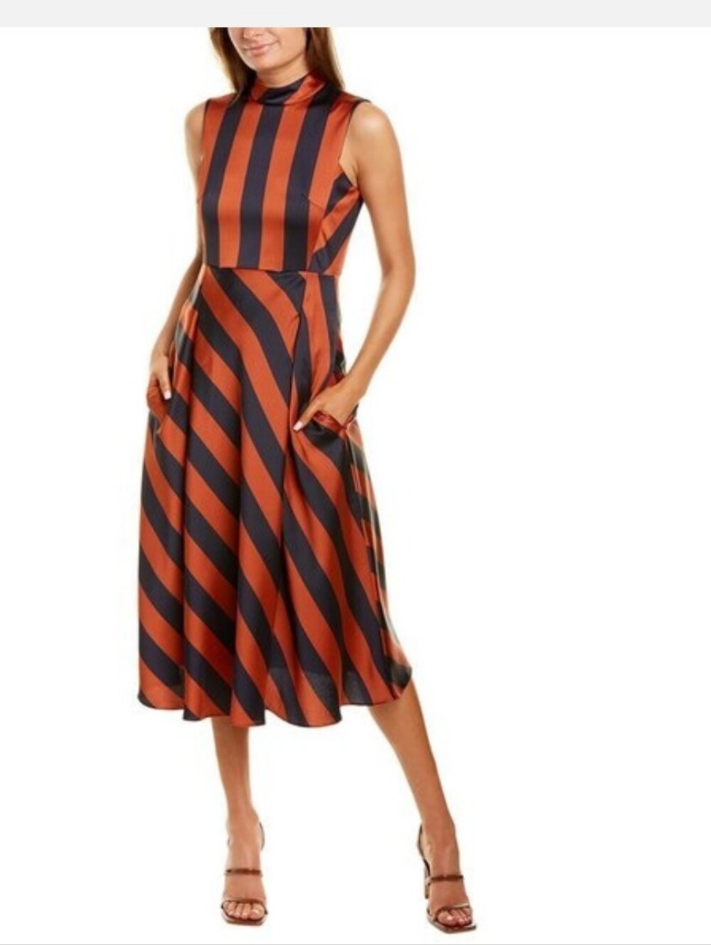 Hugo Boss Daltina Striped Midi Dress in Navy and Rust